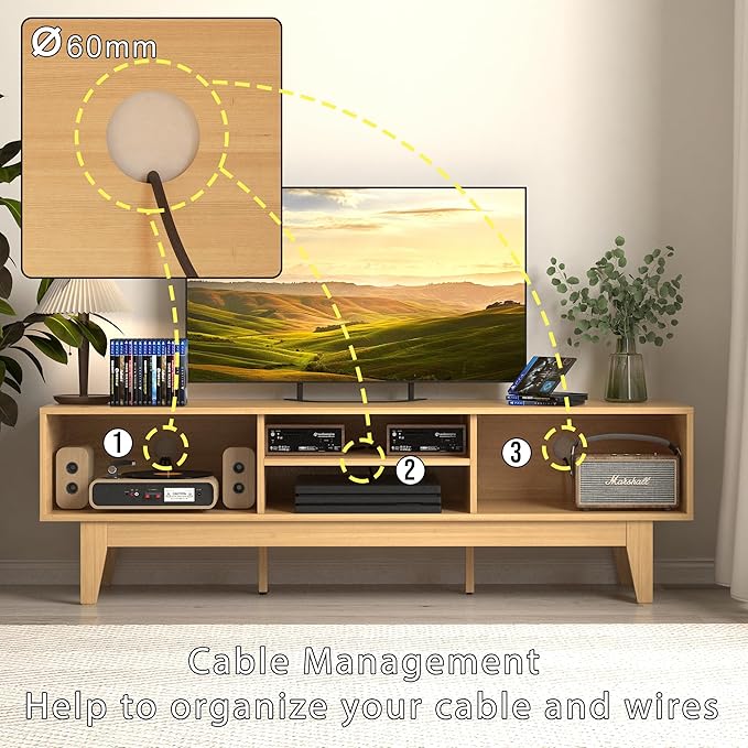 Boho TV Stand for 55 65 Inch TV, Rattan Entertainment Center