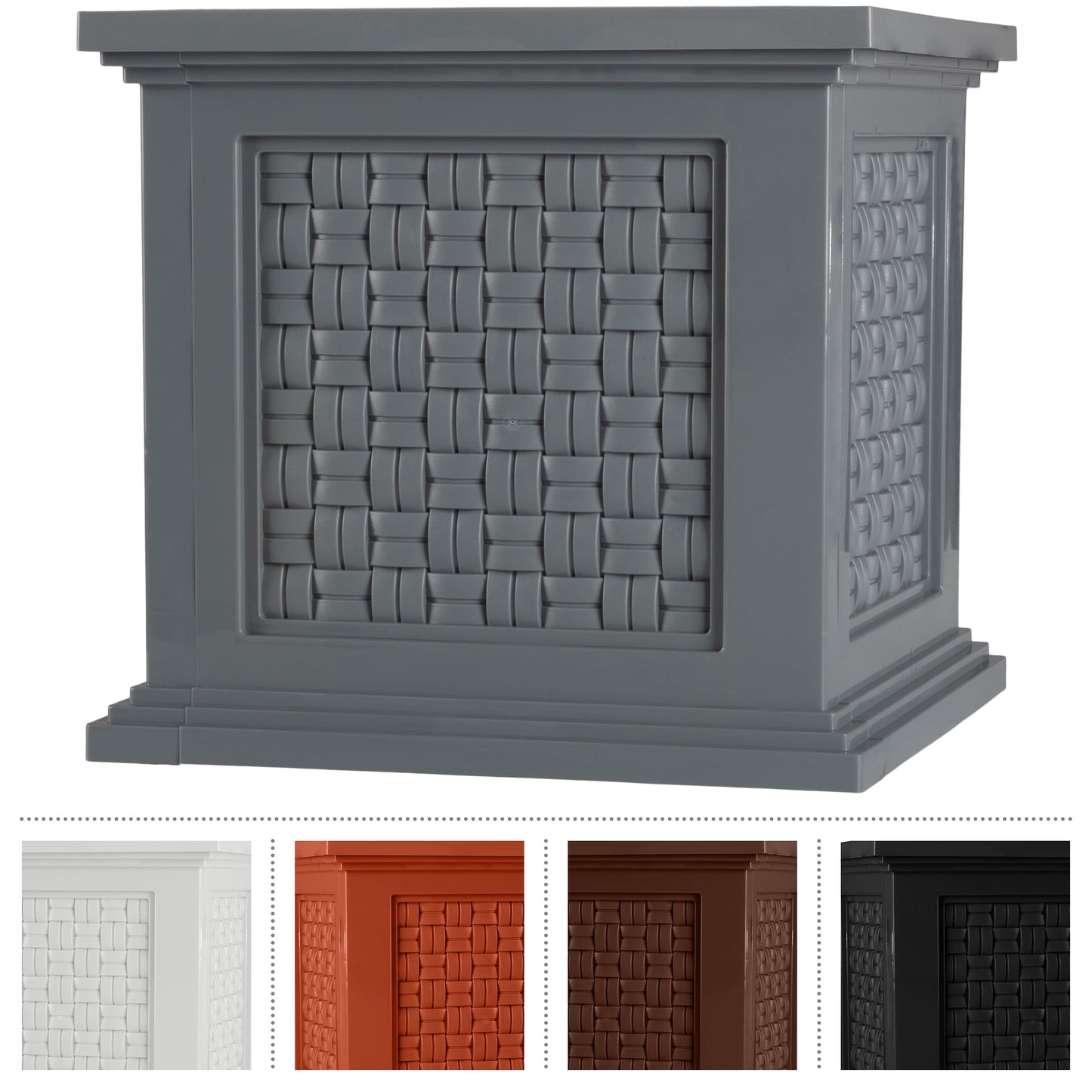 Rattan Style Outdoor Planter Box - 14.65-Inch-Square Decorative Flower or Plant Pot - Garden, Patio and Front Porch Decor by Pure Garden (Gray)