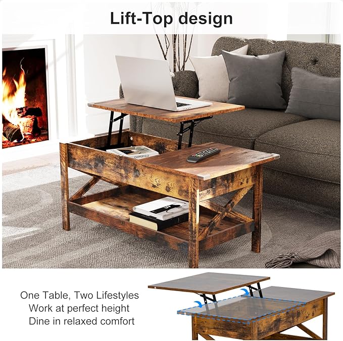 Lift Top Coffee Table with Storage, Small Coffee Table with Hidden Compartment