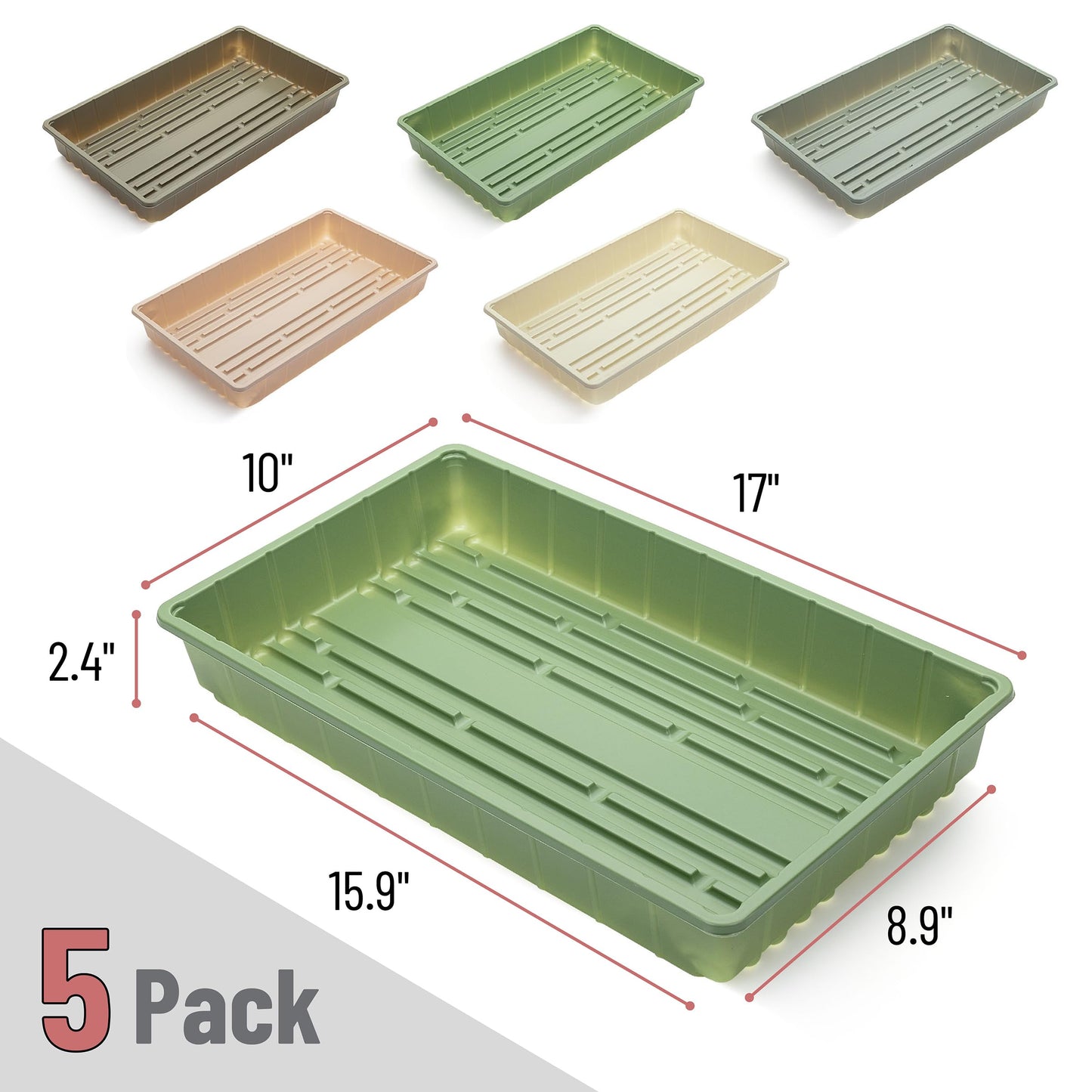 Mr. Pen- Seed Starter Trays, 10 Pack, 17"x10"x2.4", Durable Plastic Growing Trays, Stackable and Reusable Seedling Starter Kits for Indoor, Outdoor, Greenhouse Gardening, Planting, Hydroponic Systems