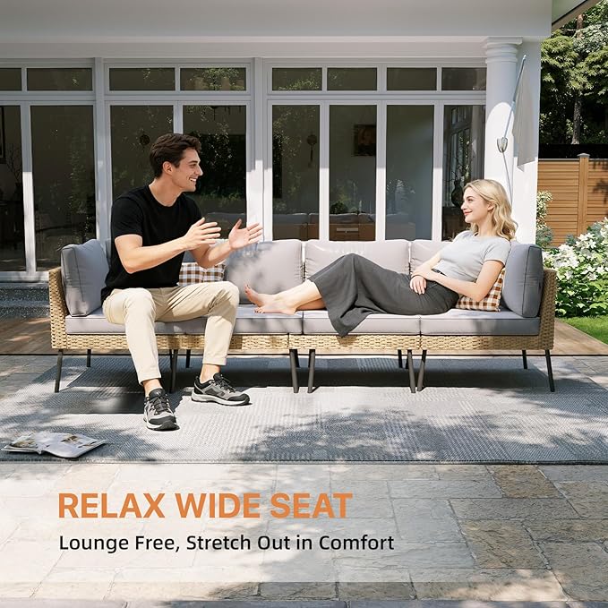 Aoxun 6-Piece Patio Furniture Set, Wicker Outdoor Furniture