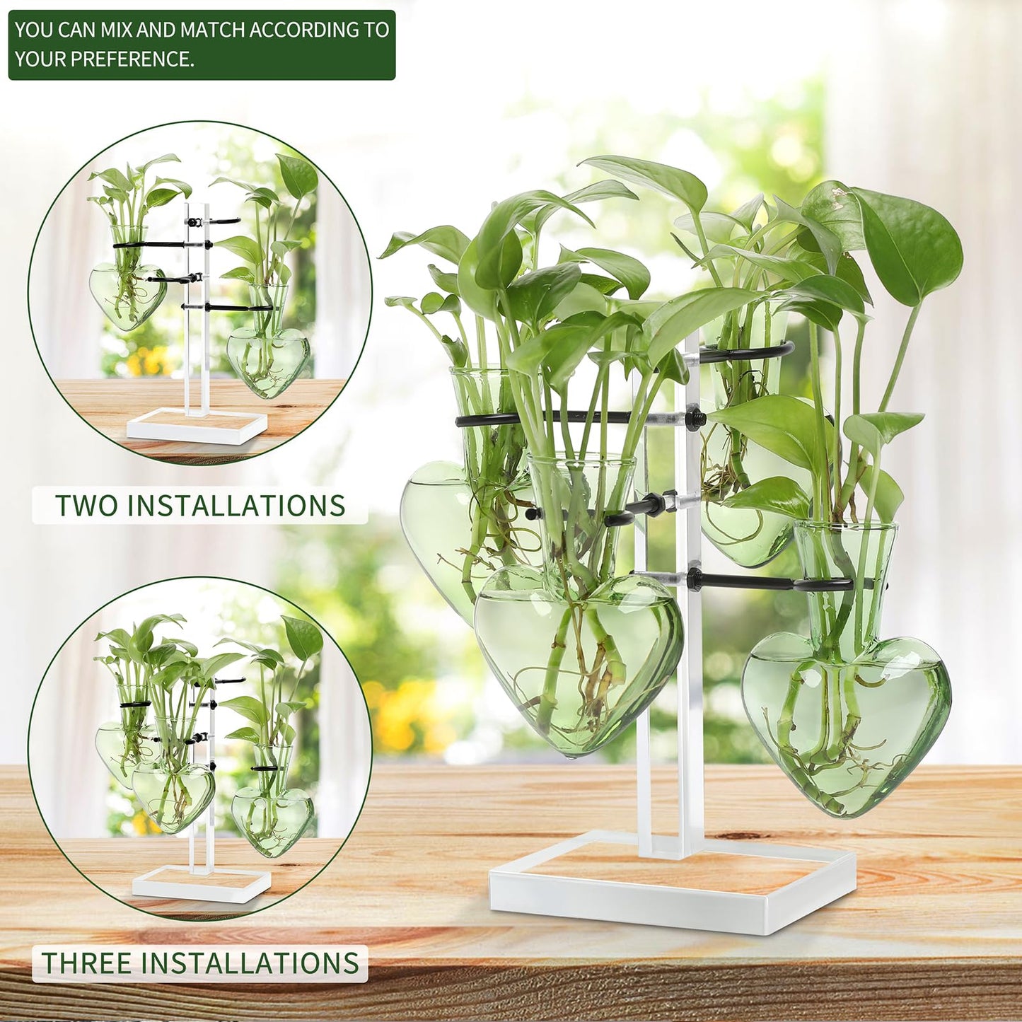 YYHglass Clear Plants Propagation Stations Terrarium Kit Birthday Gift for Women for Indoor Home Office Decor Acrylic Plant Accessories - 4 Love Hear Vase