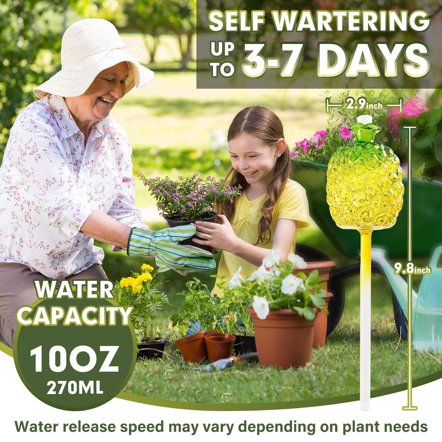 Plant Watering Globes,Self Watering Pots for Indoor Plants,Self Watering Planter Insert,Glass Plant Watering Devices,10 oz Slow Release Automatic Watering Spikes,Bonus Garden Shears