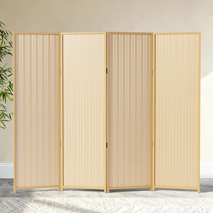 4 Panel Room Divider and Extra Wide Folding Privacy Screen, Bamboo Room Divider