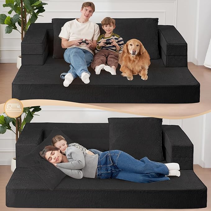 Futon Sofa Bed with Pillow, 3-in-1 Sleeper Sofa Bed with Removable Cover