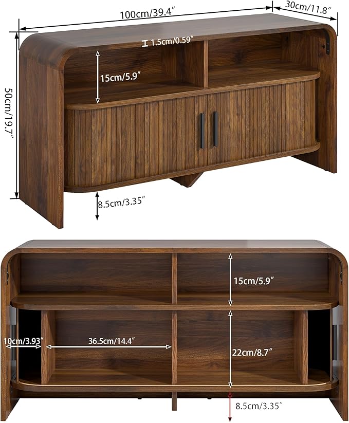 Small TV Stand for Bedroom, Low Fluted TV Console for 40 43 Inch, Mid Century