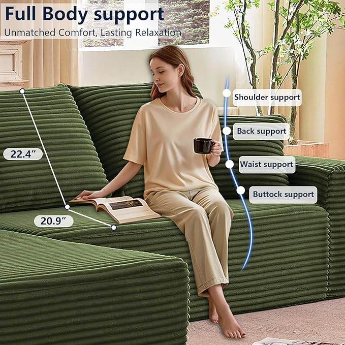 108” Cloud Sectional Couch, Boneless Sofa