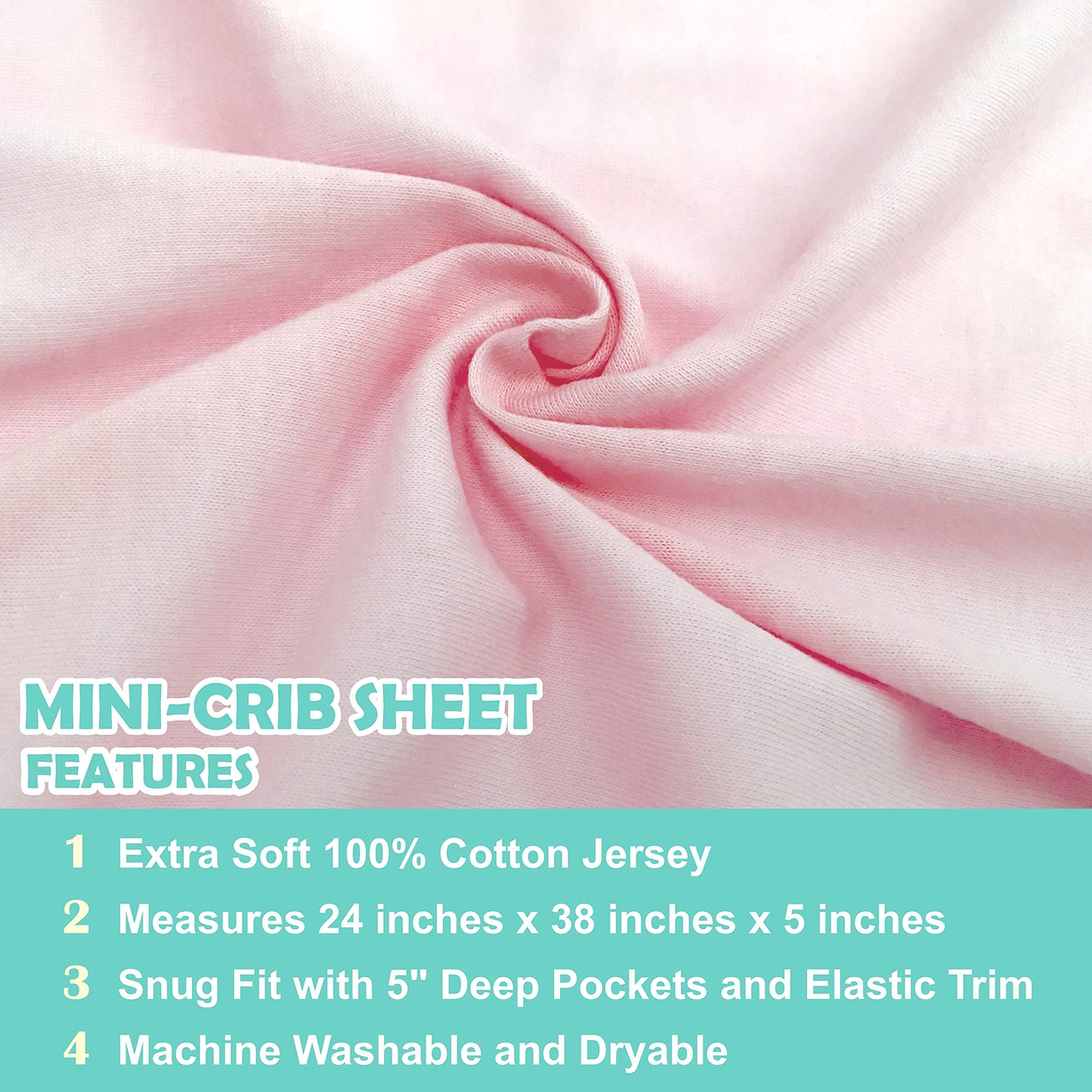 American Baby Company 100% Natural Cotton Fitted Mini Crib Sheet 38" x 24" - Soft & Breathable Small Nesting Portable Crib Sheet, Fits Pack N Play Mattresses, Baby Pink, for Boys & Girls