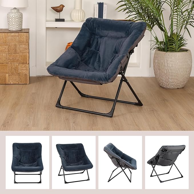 Comfy Saucer Chair for Adults, Soft Faux Fur Bedroom Chair, Accent Dorm Chairs
