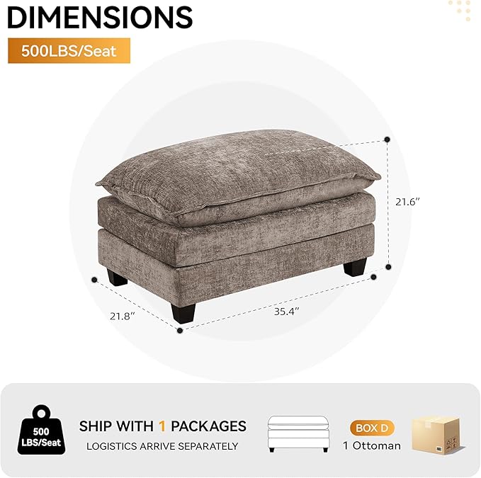 35‘’ Modern Chenille Cloud Sofa Ottoman, Rectangle Ottoman