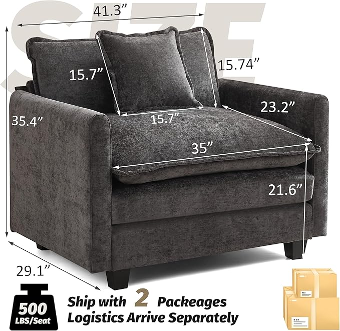 WUTUTUEE 41'' Modern Chenille Oversized Chair, Upholstered Accent Living Room