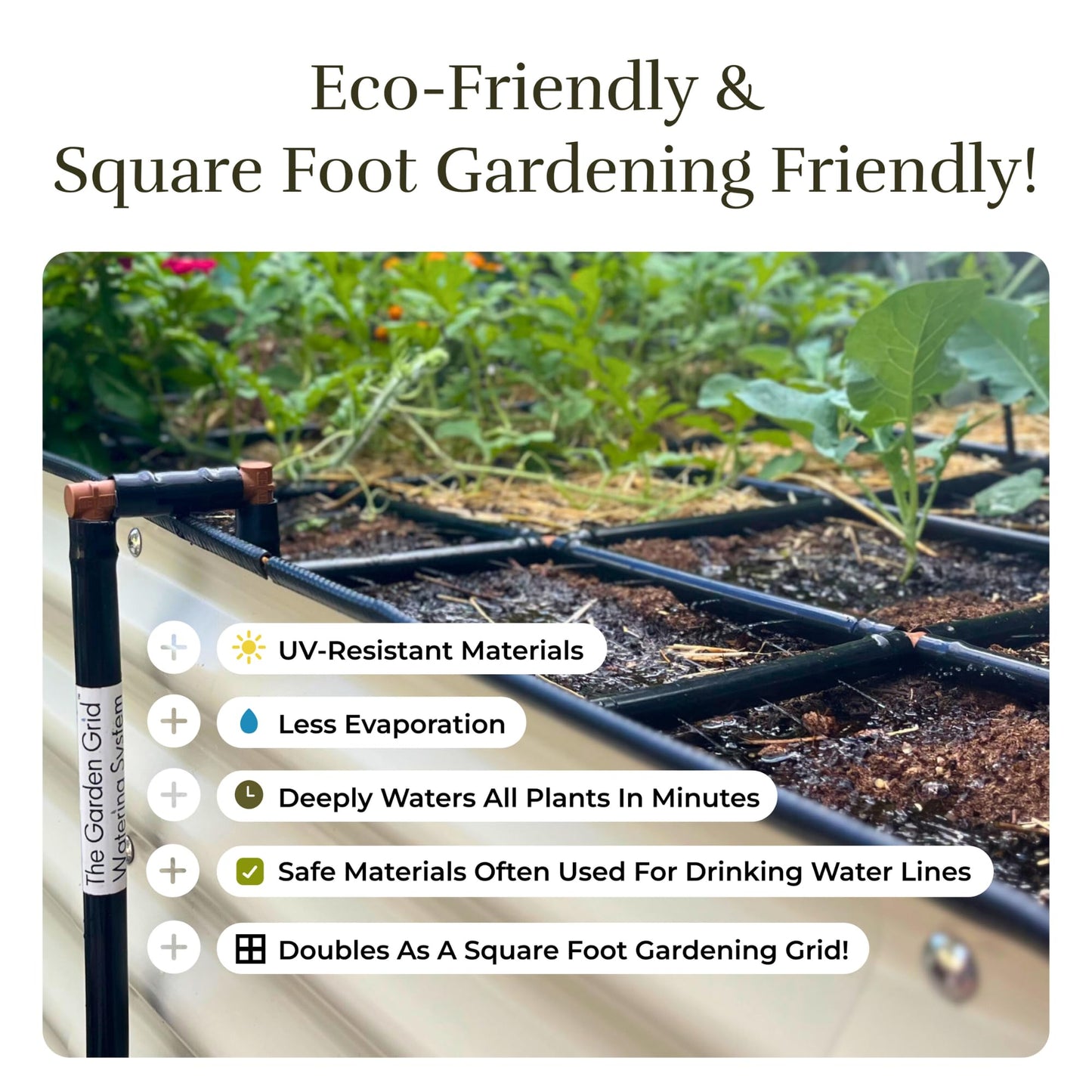 Garden Grid Watering System - 2x6 Cornerless | Raised Garden Bed Drip Irrigation System, But Better | Pre-Assembled, Waters Every Plant | Ideal for Beds w/Corner Posts or Curved Ends | 22.5"x66"