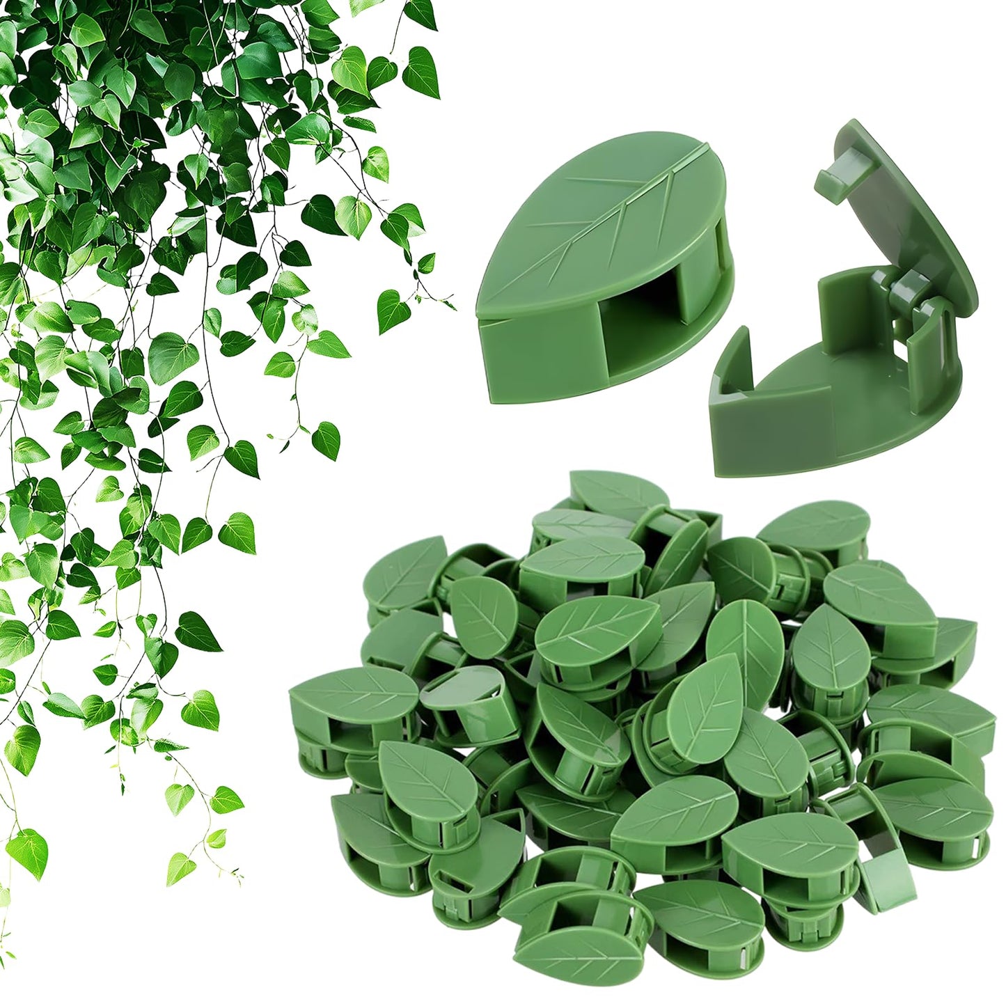 Hulezt Plant Climbing Wall Fixture Clips, 2026 New Plant Clips for Climbing Plants, Green Leaf Shaped Self-Adhesive Plant Wall Clips for Vine Support Traction and Cable Organization (60, Green)