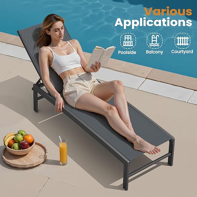 Crestlive Products Chaise Lounge Chair Outdoor Set of 2, Adjustable 5 Positions