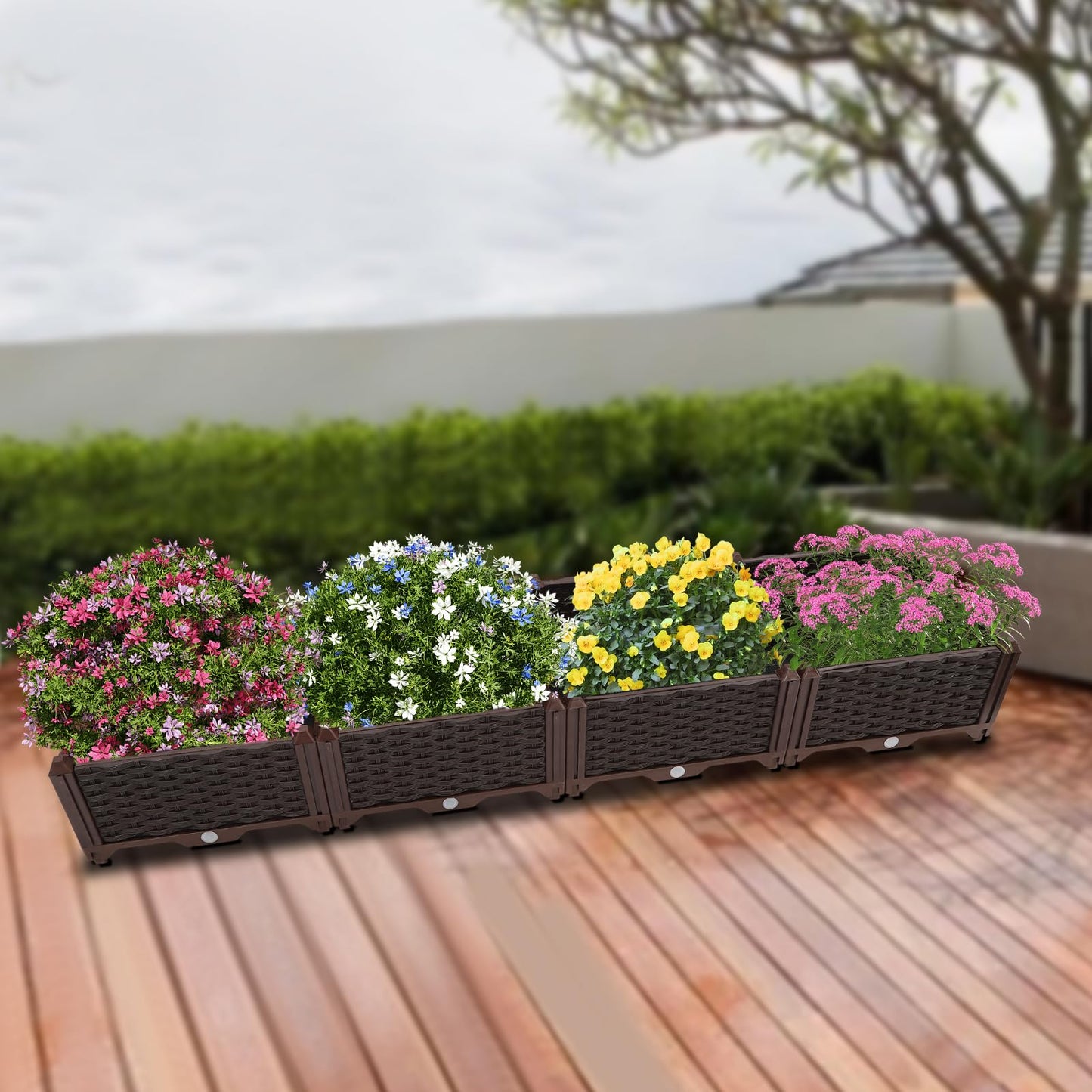 LOHISHILO Large Deepened Raised Garden Bed for Outdoor Plants,Greenhouse Planter with Drainage,Garden Boxes for Vegetables&Flowers, Balconies, Decks, Gardens, Backyards 61.42 * 15.35 * 8.66in