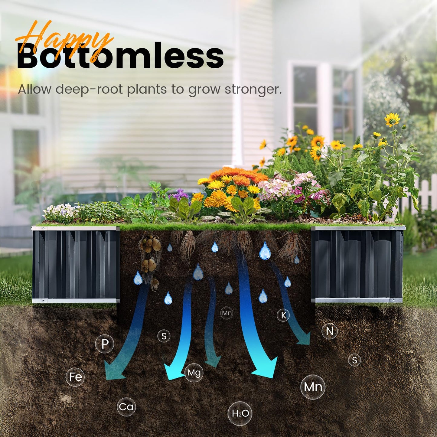 KING BIRD Raised Garden Bed 68" x 36" x 12" (2 Packs) Galvanized Steel Metal Outdoor Planter Kit Box for Vegetables, Flowers, Fruits, and Herbs, Dark Grey