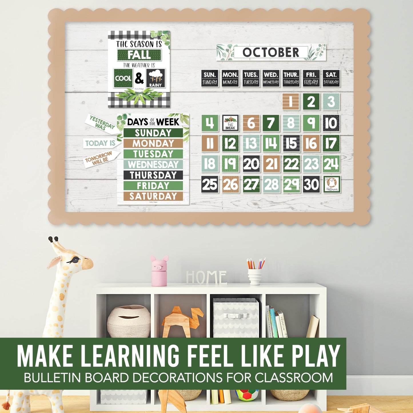 Hadley Designs Classroom Calendar Set Bulletin Board Decorations - Greenery School Calendar for Classroom Decor, Kindergarten Preschool Elementary Teacher Must Haves, Homeschool & Daycare Essentials