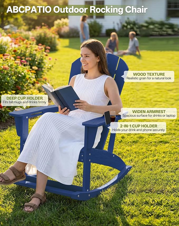 Outdoor Oversized Adirondack Rocking Chairs, All Weather HDPE Patio Rocking