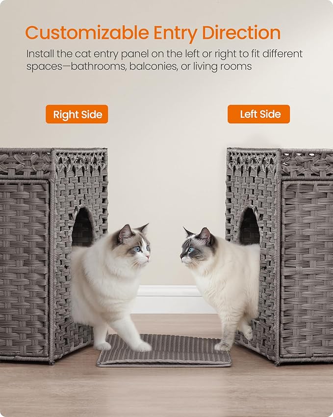 Feandrea Cat Litter Box Enclosure, Handwoven Rattan Hidden Litter Box Furniture