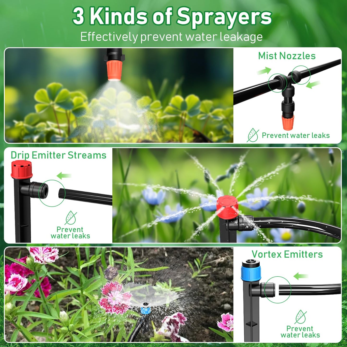 246FT Drip Irrigation System, Automatic Drip Irrigation Kit with 1/2" Main Tube & 1/4" Branch Tubing, Adjustable Drip Emitters, Garden Watering System for Flower Bed, Raised Beds, Lawn, Greenhouses