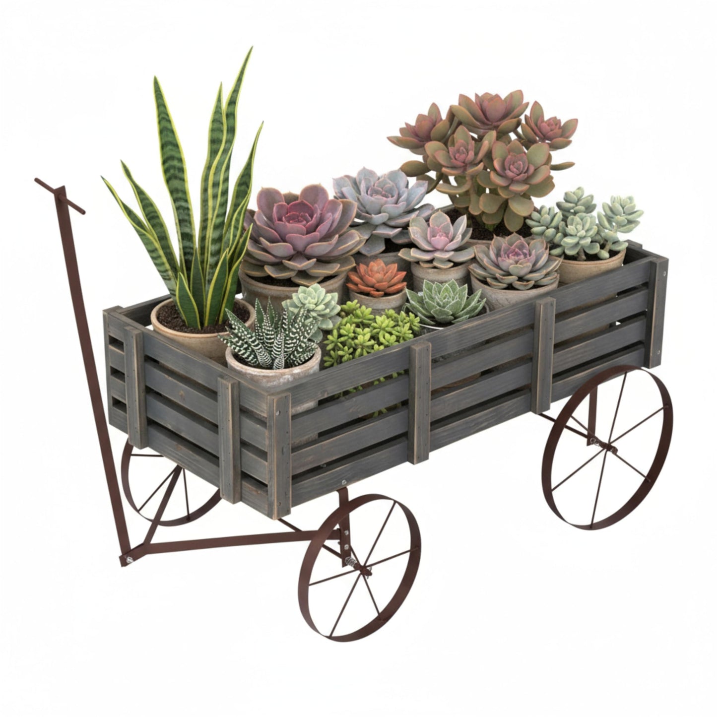 Shine Company Decorative Buckboard Wagon Garden Planter, Wooden Wagon Yard Décor for Outdoor Plants, Gray