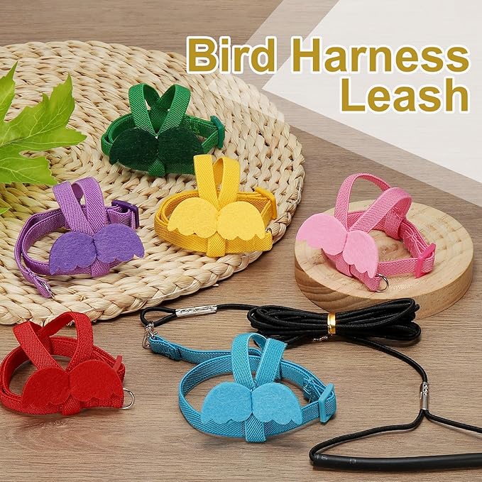 Bird Harness Leash, Adjustable Pet Parrot Bird Harness and Leash Lightweight Anti-Bite Flight Training Rope with Cute Wing, (Red, M), Intended for Parrots/Pigeons/Budgies