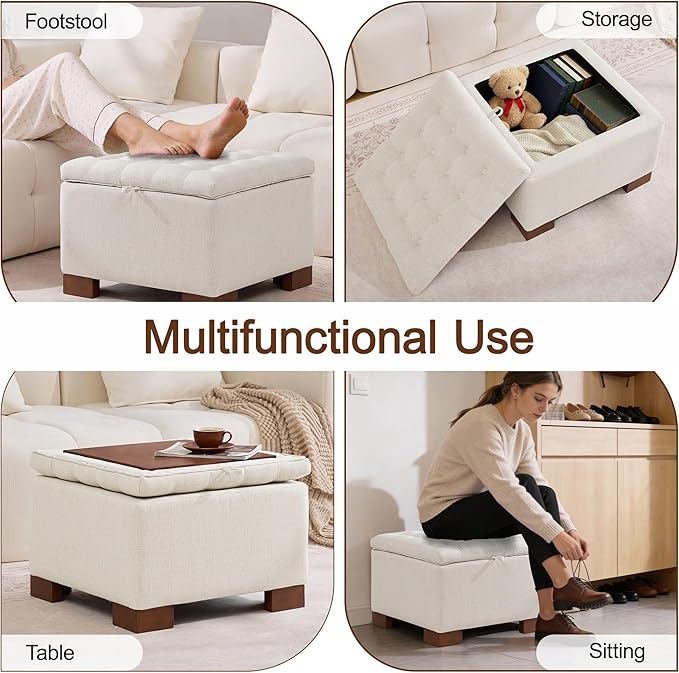 WUTUTUEE 24" Square Fabric Storage Ottoman