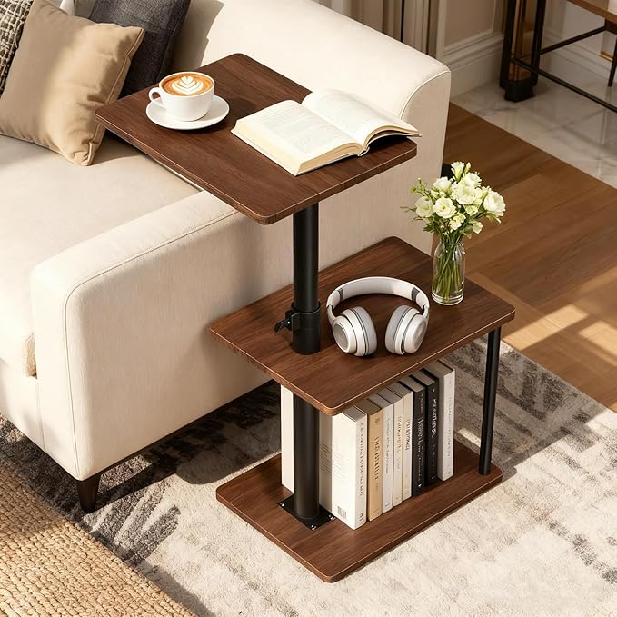 Faesun Swivel Side Table for Couch Arm, Height Adjustable C Shaped End Table