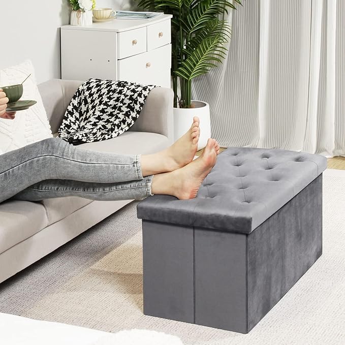 B FSOBEIIALEO Folding Storage Ottoman, Long Ottomans Shoes Bench, Velvet