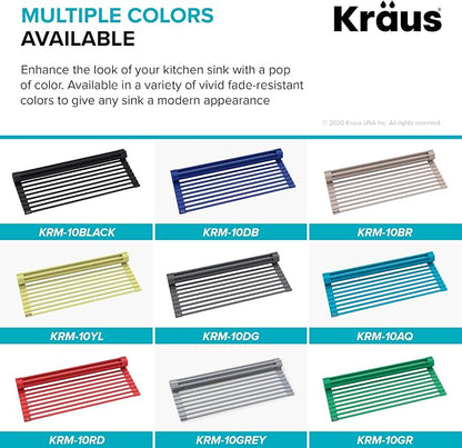 Kraus Multipurpose Over-Sink Roll-Up Dish Drying Rack, Colander and Trivet in Black, KRM-10BLACK (Pack of 4)