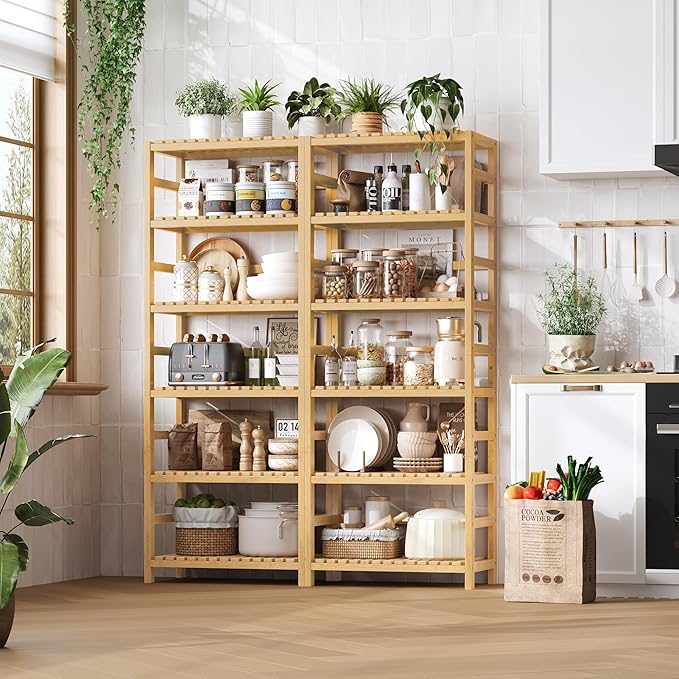 FOTOSOK 6-Tier Bamboo Shelf, Bamboo Bookcase