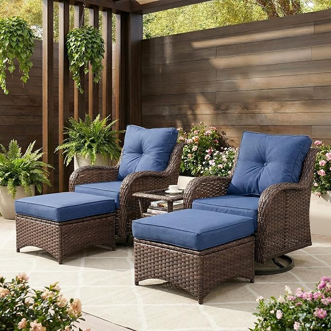 Patio Furniture Set, High Back Swivel Rocker Chairs, Weather Resistant Olefin