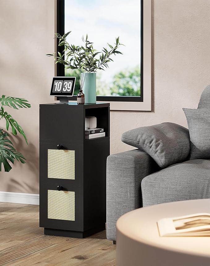 YMYNY Rattan Nightstands Set of 2, Boho Bedside Table