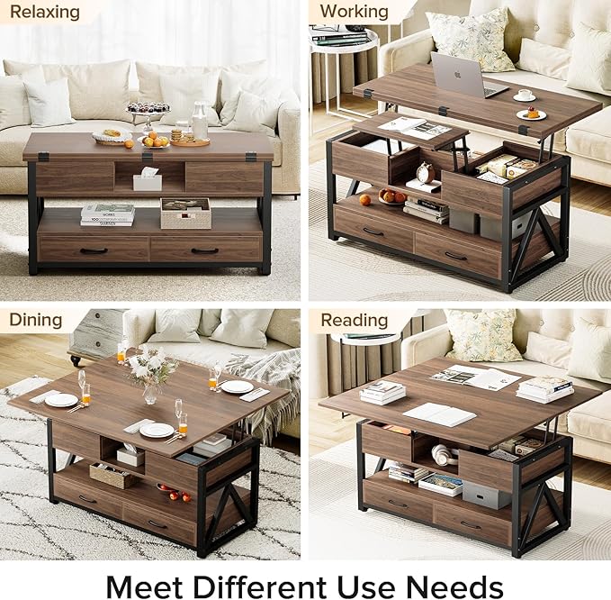 Memobarco 40" Lift Top Coffee Table, 4 in 1 Multi-Function Lift Coffee Tables