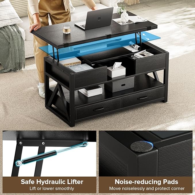 Memobarco 40" Lift Top Coffee Table, 4 in 1 Multi-Function Lift Coffee Tables