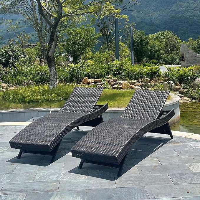 Set of Foldable Long Reclining Patio Seating Chairs, 2 Folding Chairs Patio