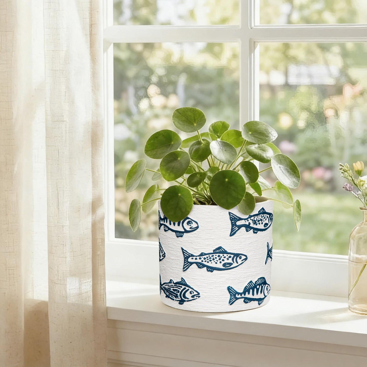 Nature Crafted Ceramic Plant Pots, 5.5 Inch Planter Pot with Drainage Hole, Shell Fish Patterns Ceramic Planters Flower Pot for Indoor Home Succulent Flower Orchid Plants, Set of 2