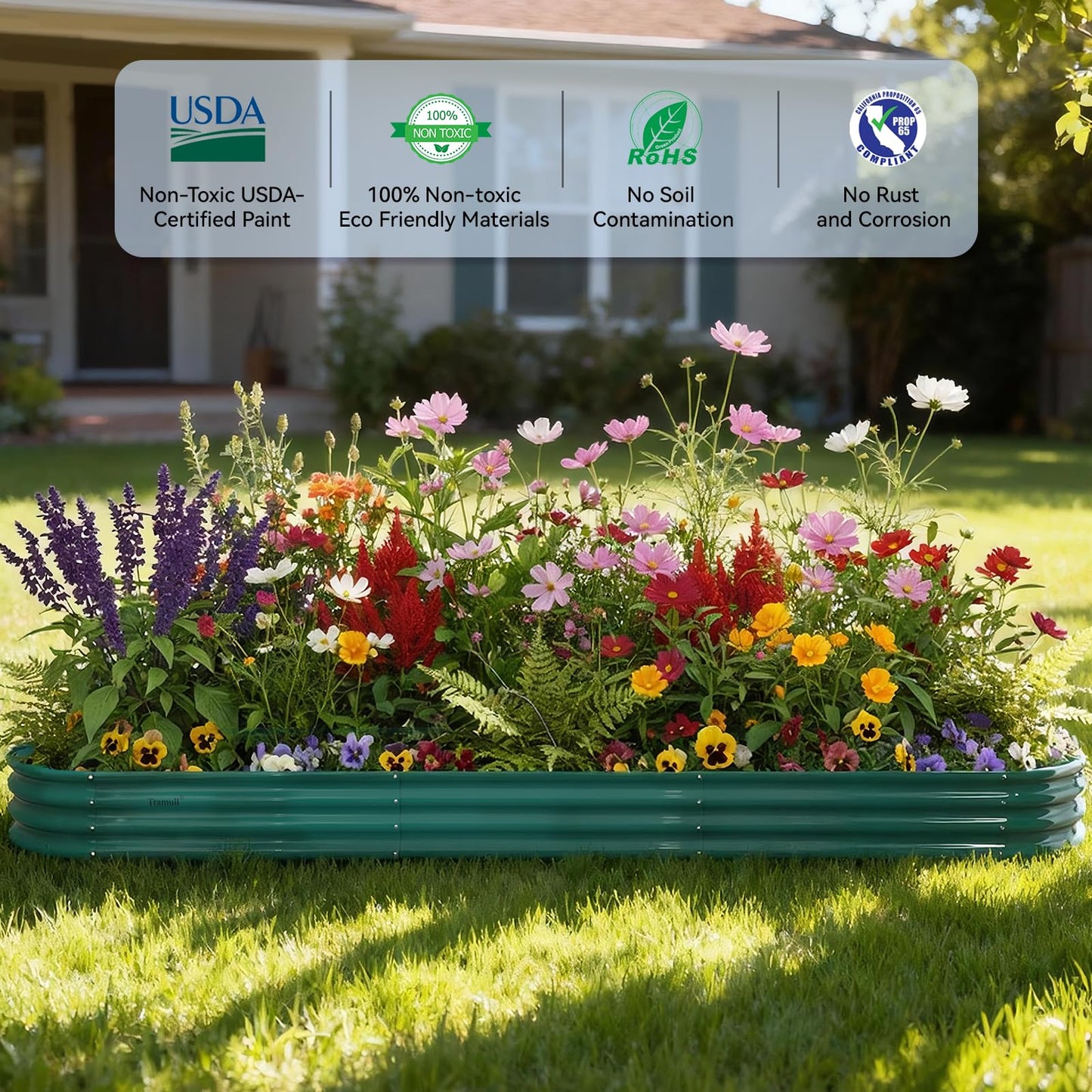 12x2x1 ft Raised Garden Bed, 12" Tall Galvanized Metal Raised Beds for Gardening Kit, Large Above Ground Planters Boxes for Outdoor Plants Vegetables, Flowers, Herbs, Fruits, Rust Resistant, Green