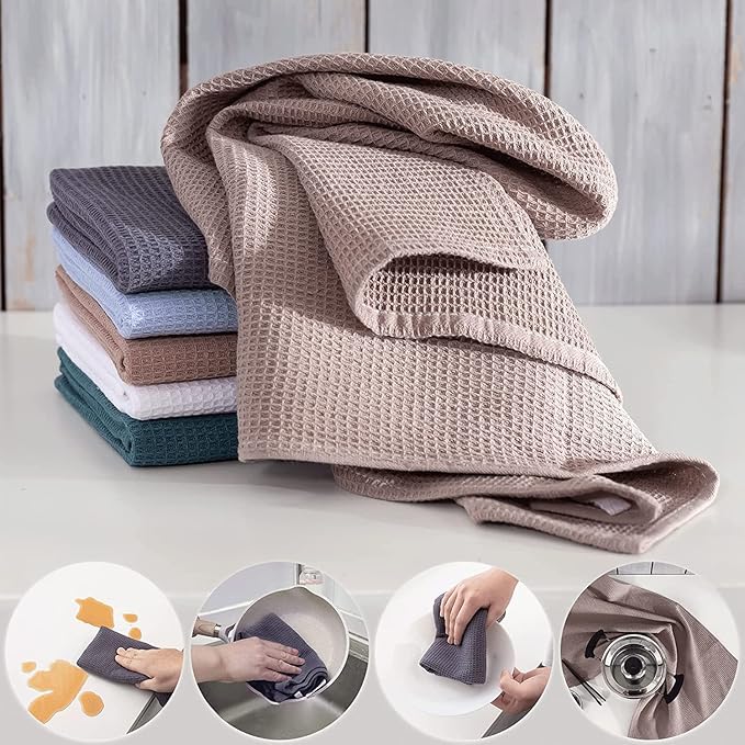 QUILTINA Dish Towels Set, 100% Cotton Waffle Weave Kitchen Towels 12 Pack