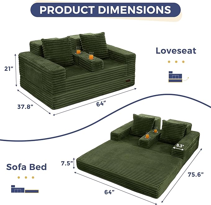 MAXYOYO Loveseat Sofa Bed, Striped Faux Fur Foldable Floor Sofa Couch in A Box
