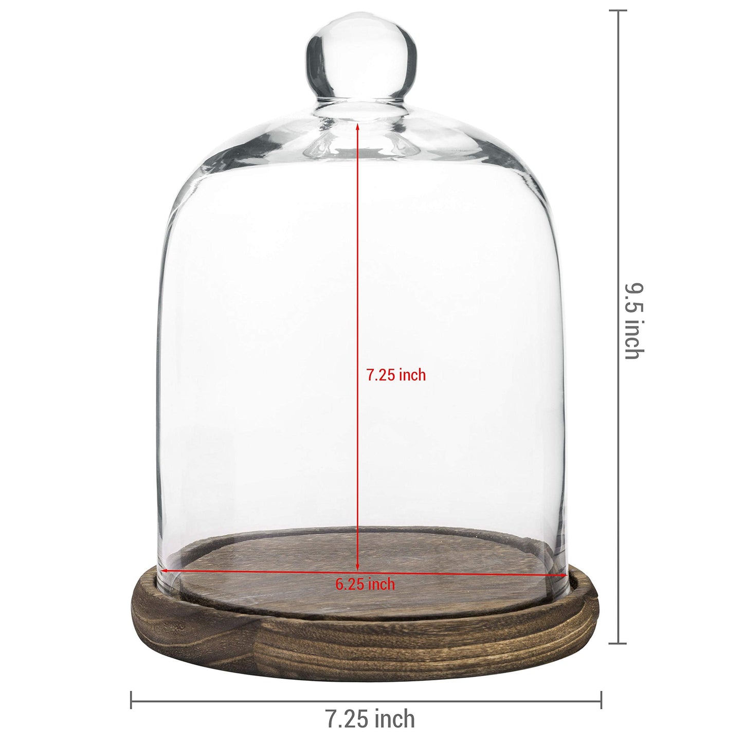 MyGift Clear Cloche Glass Dome, Display Bell Jar with Top Handle and Rustic Brown Solid Wood Base, Set of 2