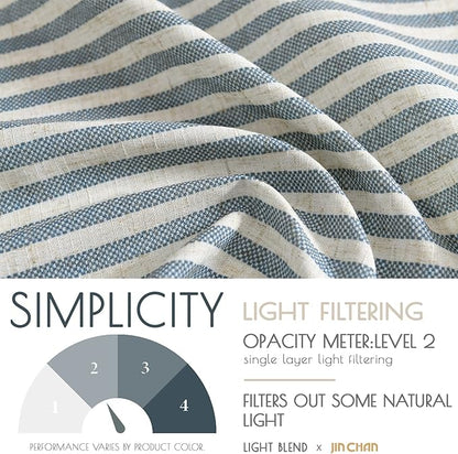 jinchan Tie Top Linen Kitchen Curtains 24 Inches Striped Tier Curtains Farmhouse Modern Cafe Style Small Window Treatments Airy Light Filtering Rod Pocket for Living Room Bathroom 2 Panels Blue