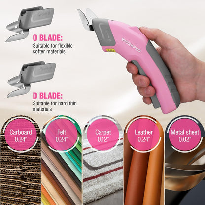 WORKPRO 4V Cordless Electric Scissors With 2 blades, Fabric, Leather, Carpet and Cardboard Cutter, 2000mAh Rechargeable Powerful shears with Storage Case