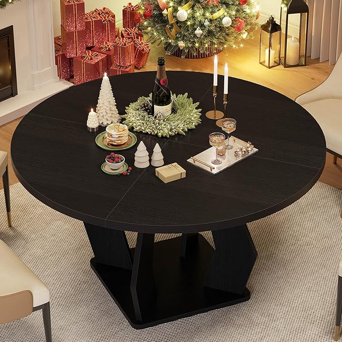 IBF Black Round Dining Table for 4-6, 47 Inch Kitchen Table