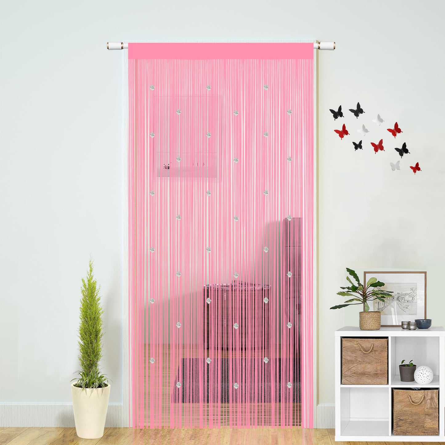 Beaded String Curtains for Doorways Boho Bedroom Decor Hanging Door Wall Beads Closet Window Curtain Room Divider Privacy Decorative (Pink, 39" W x 79" L)
