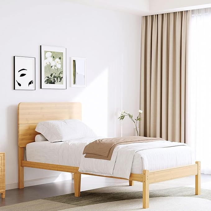 BOSRII 14in High Solid Bamboo Wood Platform Twin XL Bed Frame