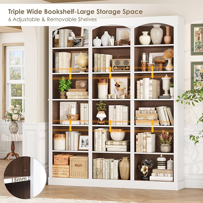 FACBOTALL 71" Triple Wide Bookshelf, 6 Tier Tall Bookshelf, Large Bookcase