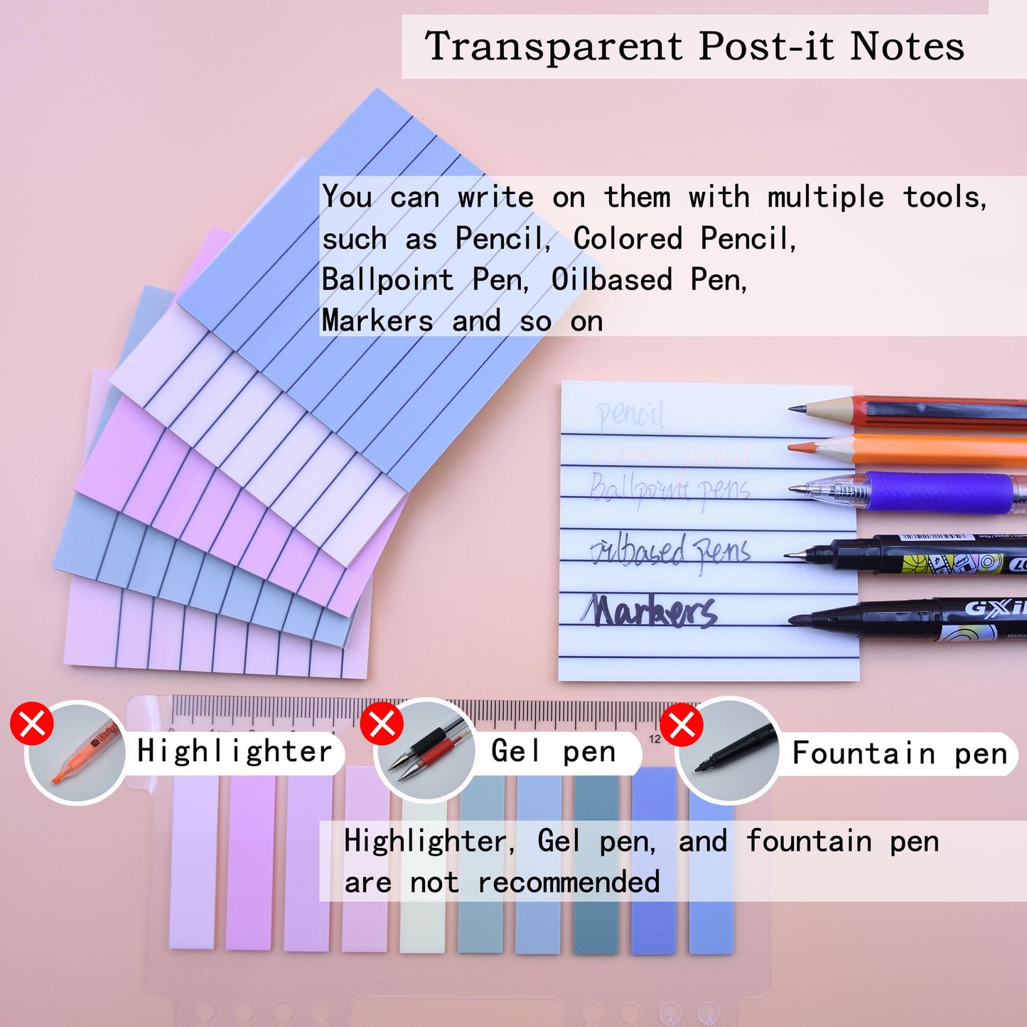 YOUDEFUL 800Pcs Transparent Sticky Notes, 3"x3" Clear Sticky Notes with Lined, Waterproof Translucent Sticky Note Pads for Books Annotation, Clear Post it Notes for Bible Study, School, Office