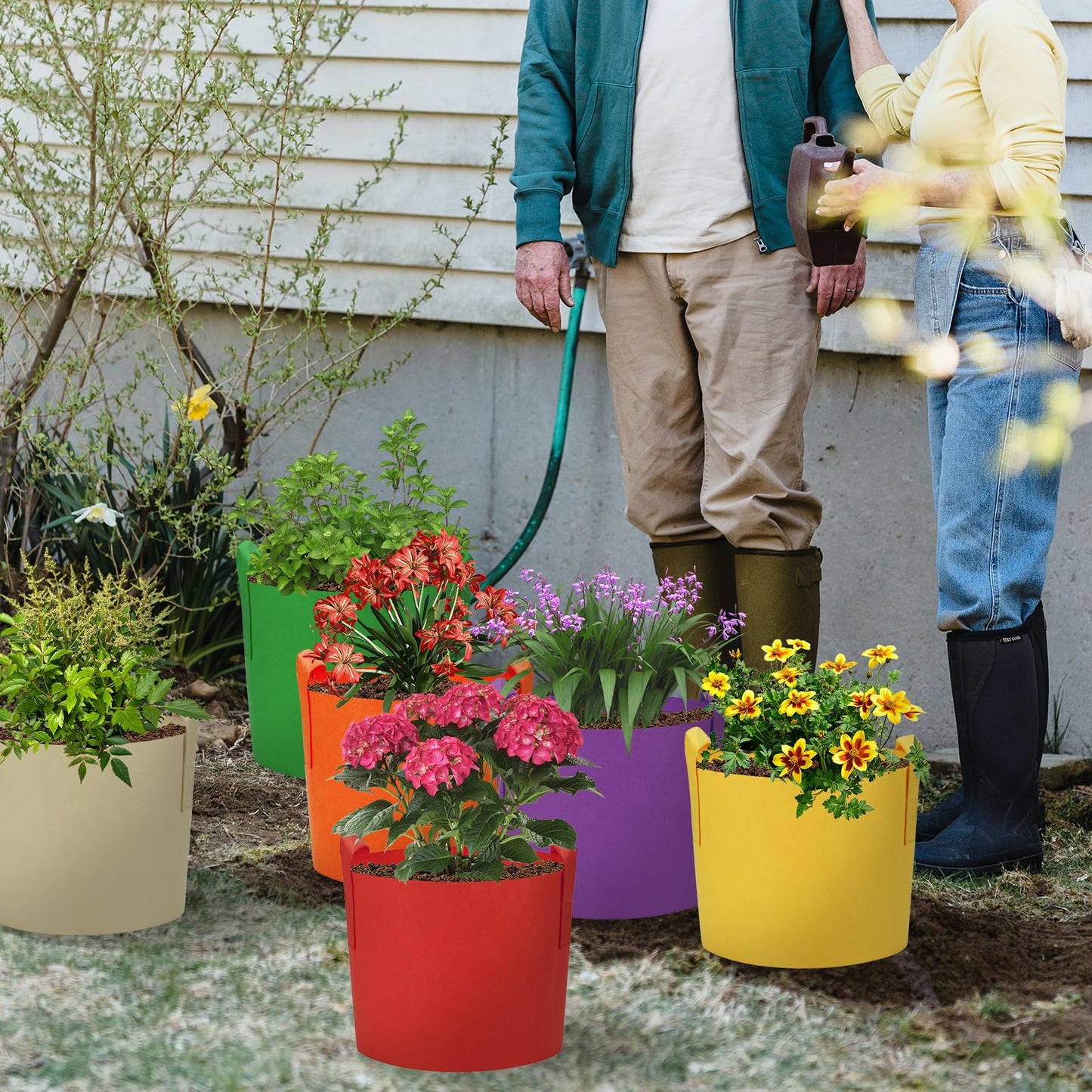 Ohiyoo 6 Pack 10 Gallon Grow Bags, Colorful Fabric Plant Pots with Handles, Garden 10 Gal Fabric Grow Pots, Vegetable Plant Growing Bags for Garden (10 Gallon)