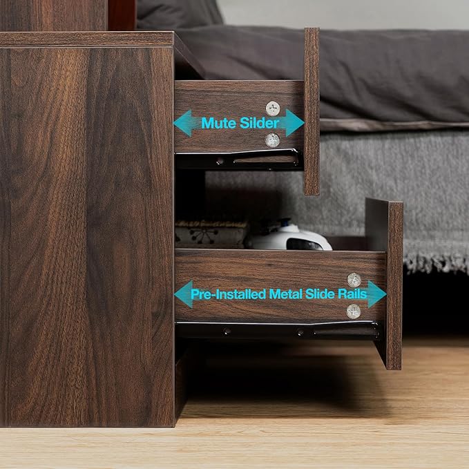 HOMMPA Set of 2 Rustic Nightstand